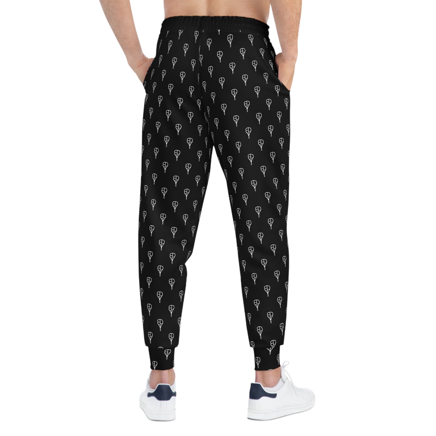 Black All-Over Print Athletic Joggers —BREAKPOINT BP Racquet Pattern