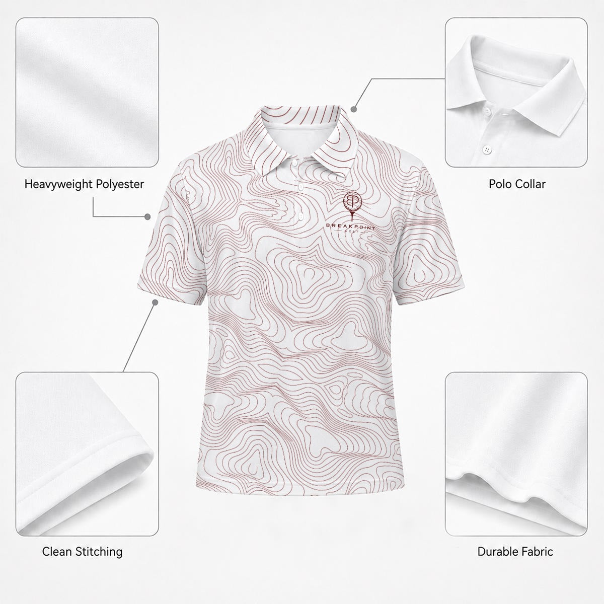 BREAKPOINT Golf White and Maroon Tradition Performance Polo — Away