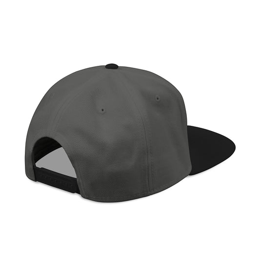 A man wearing a grey BREAKPOINT Sportswear high-profile snapback cap with a flat visor and white logo embroidery.