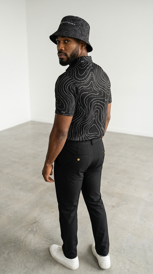 BREAKPOINT Breakline Black Bucket Hat — alternate view of black bucket hat with white contour line pattern