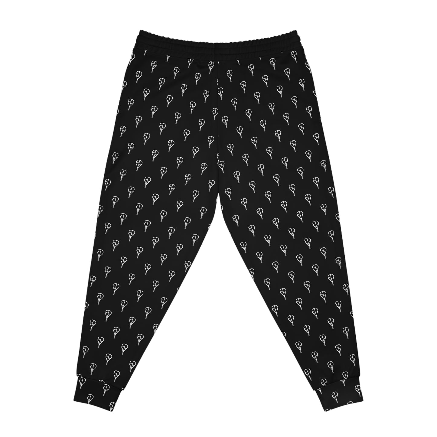 Black All-Over Print Athletic Joggers —BREAKPOINT BP Racquet Pattern