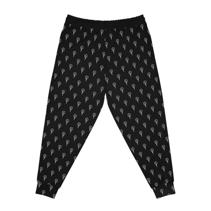 Black All-Over Print Athletic Joggers —BREAKPOINT BP Racquet Pattern