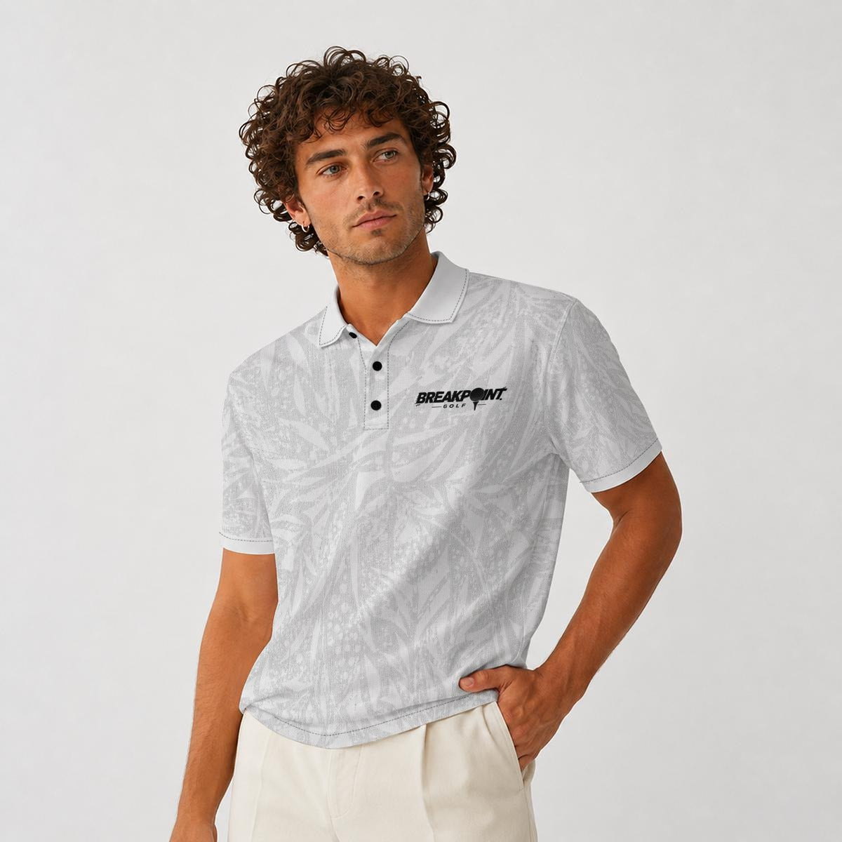 BREAKPOINT Rewind heavyweight retro polo in a 90s all-over print, three-button collar