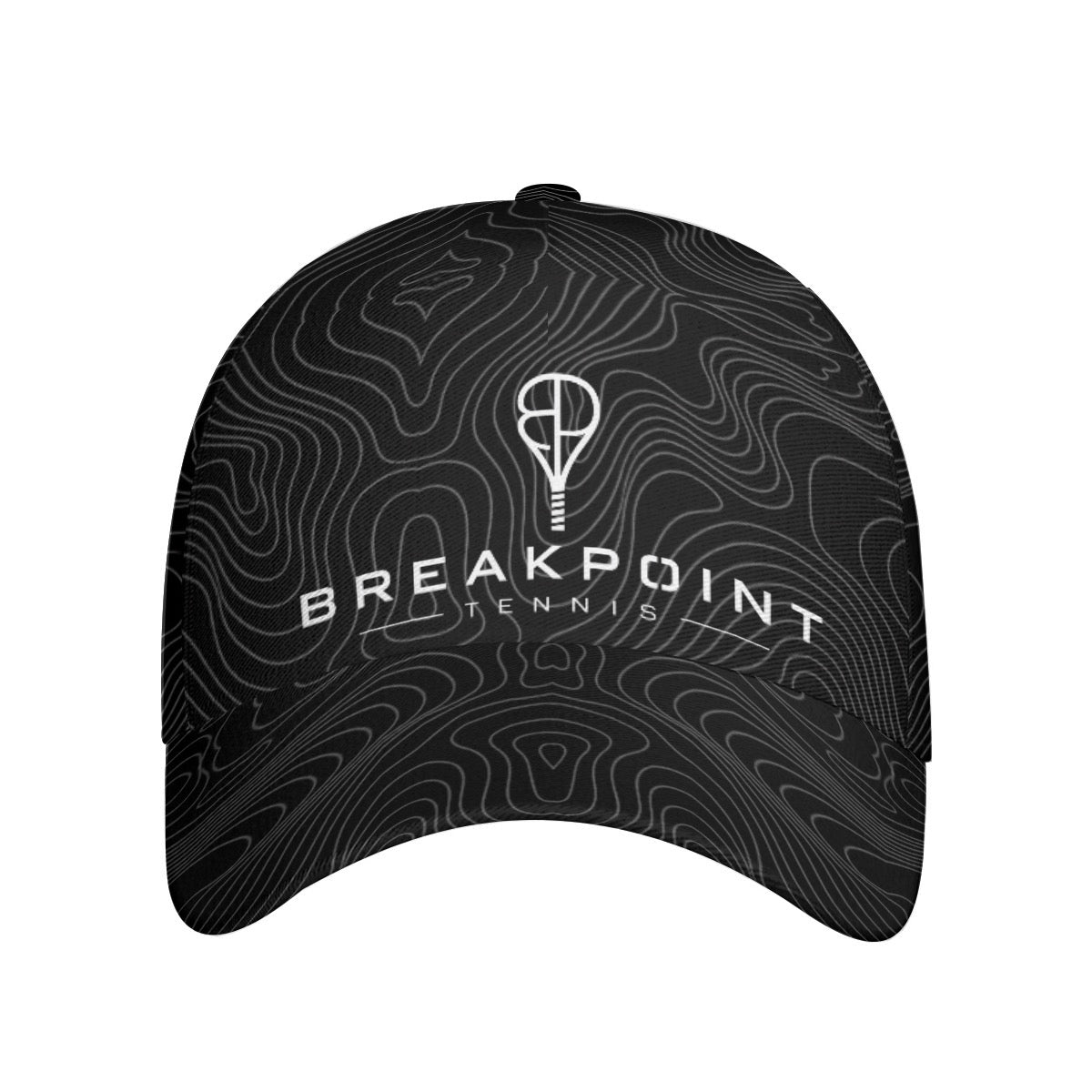 BREAKPOINT Sportswear all-over print performance cap, front view showing the curved peak