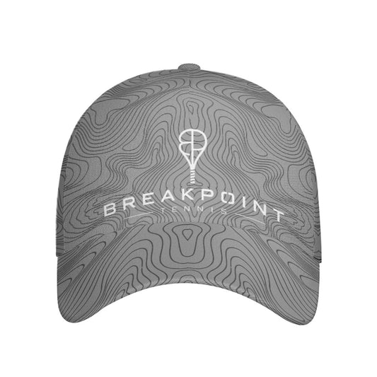 BREAKPOINT Sportswear all-over print performance cap, front view showing the curved peak
