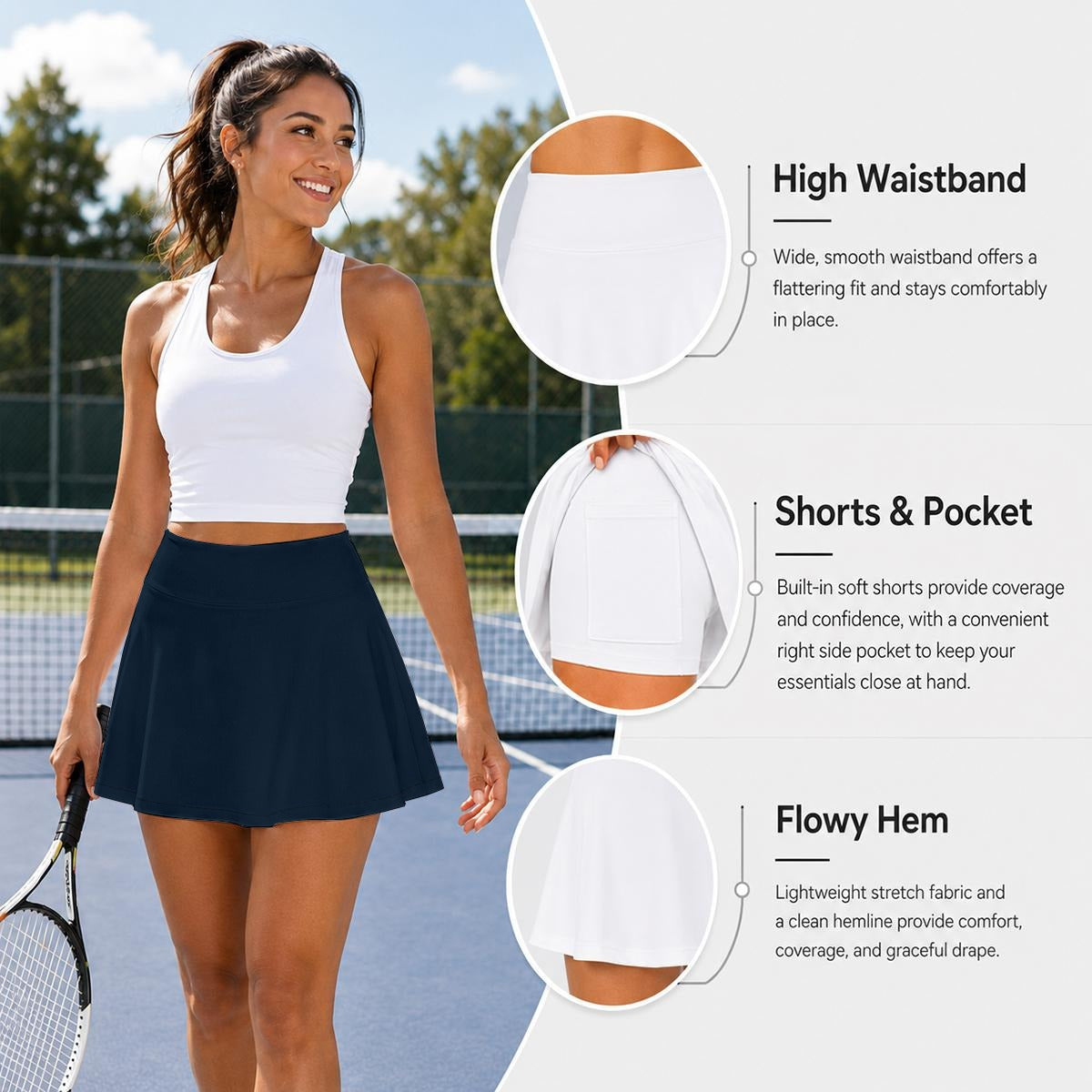 BREAKPOINT Sportswear women's all-over print pleated tennis skort, angled view