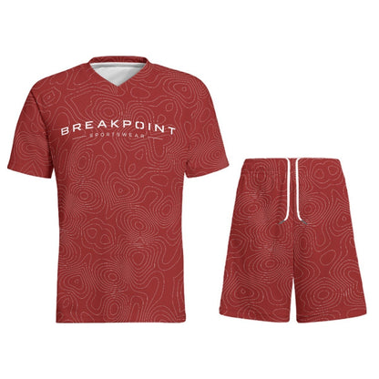 Kids' all-over-print V-neck tee and matching drawstring shorts set, front view