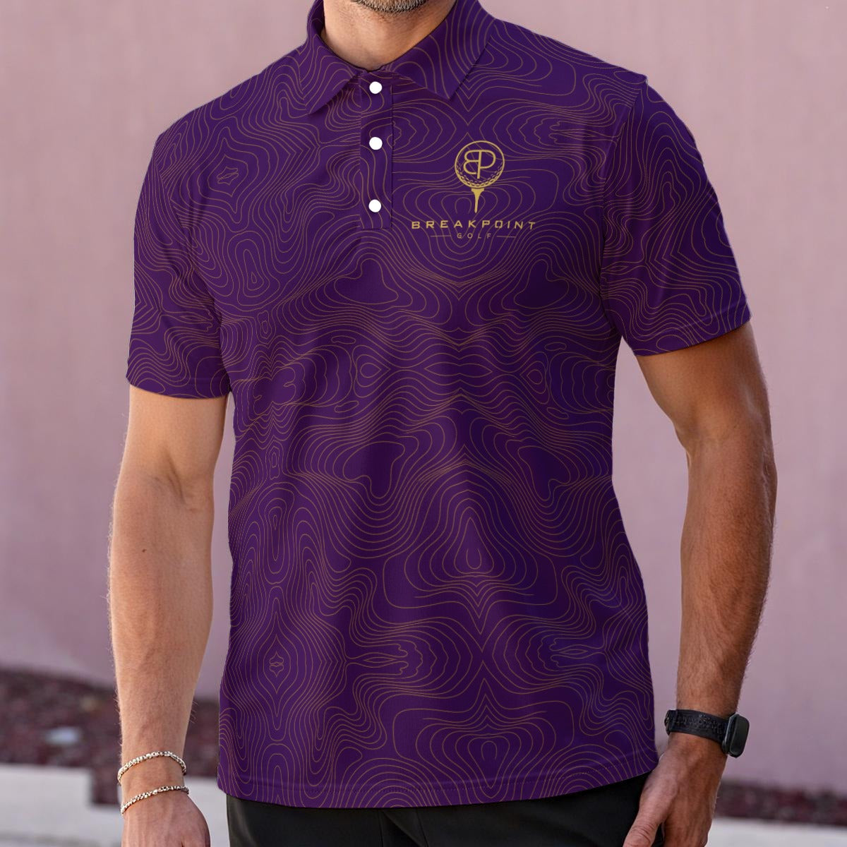 BREAKPOINT Golf Tradition Performance Polo in white — front view with classic three-button collar