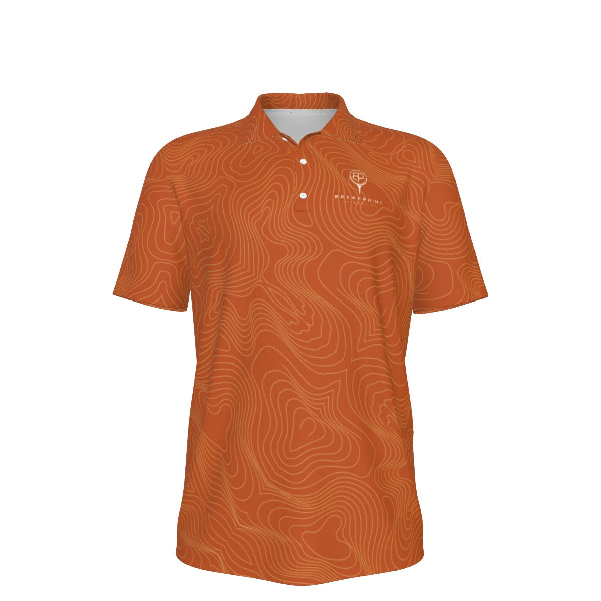 BREAKPOINT burnt orange Tradition performance golf polo, home colorway, heavyweight stretch knit with three-button collar