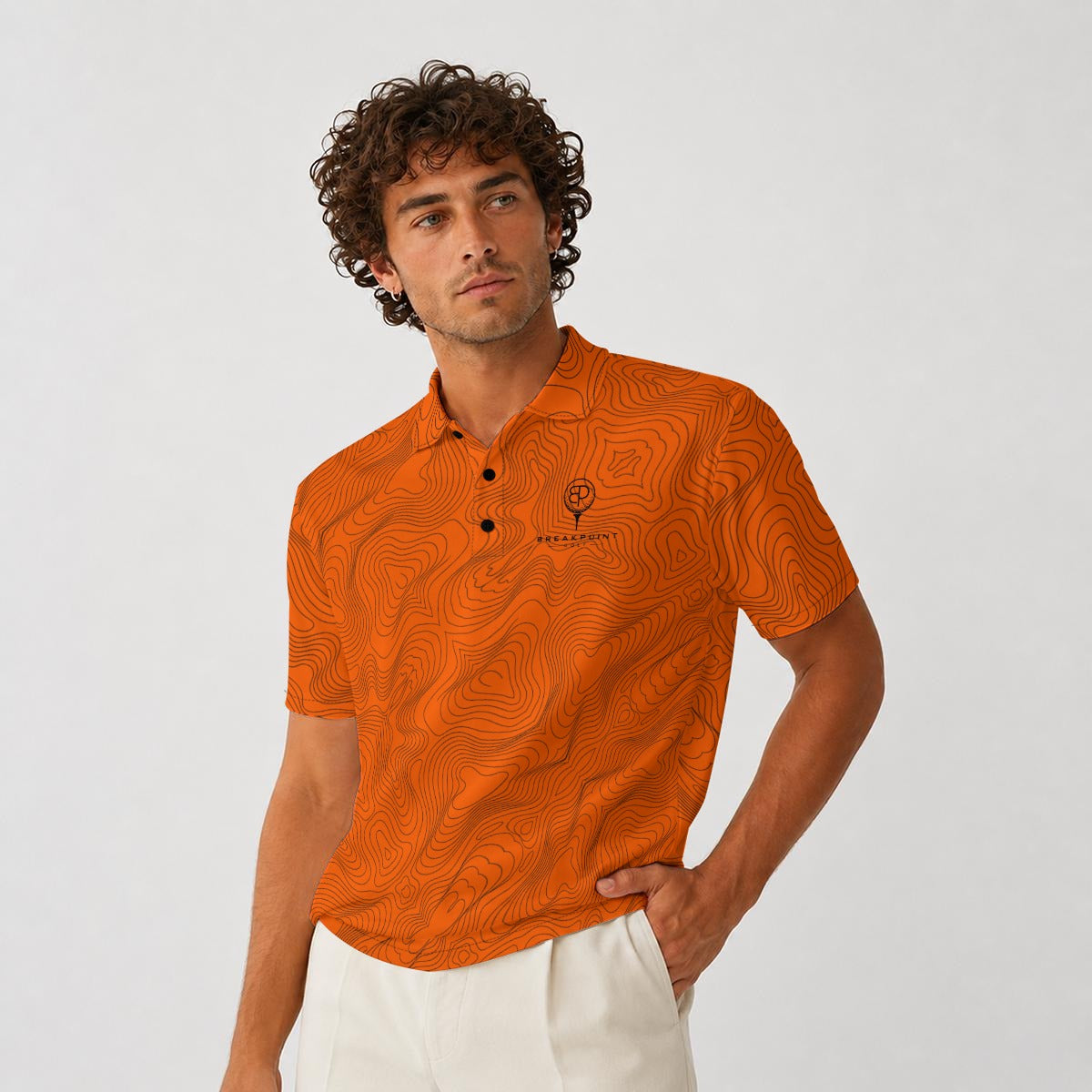 BREAKPOINT Rewind Cabana '94 golf polo, front view on model