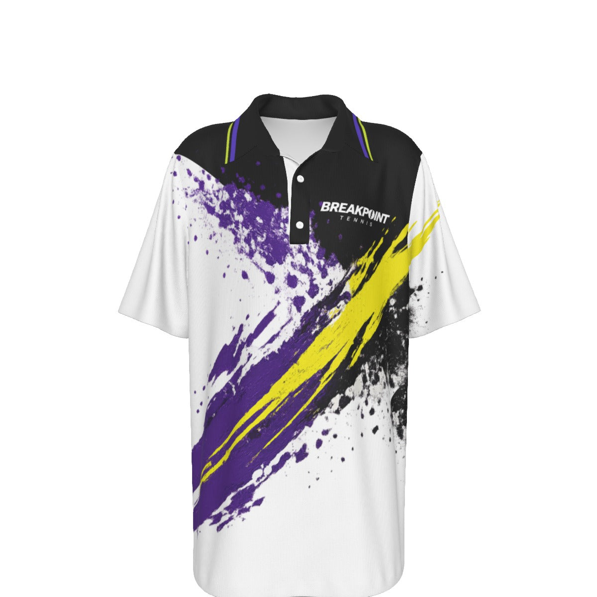 BREAKPOINT Youth Smash '93 retro tennis polo for kids, purple and gold brush slash print