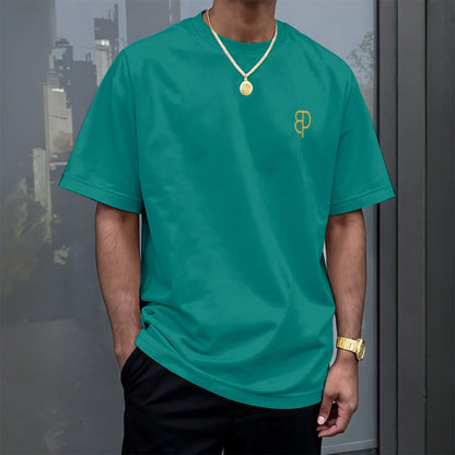 BREAKPOINT retro teal drop shoulder tee, oversized unisex street cut in 180 GSM knit