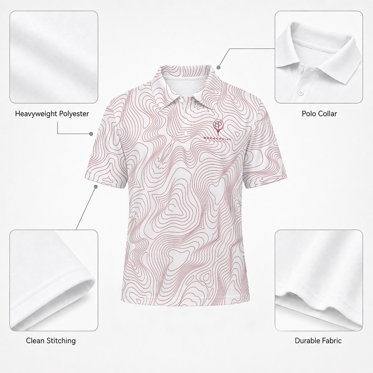 BREAKPOINT Golf White and Crimson Tradition Performance Polo — Away