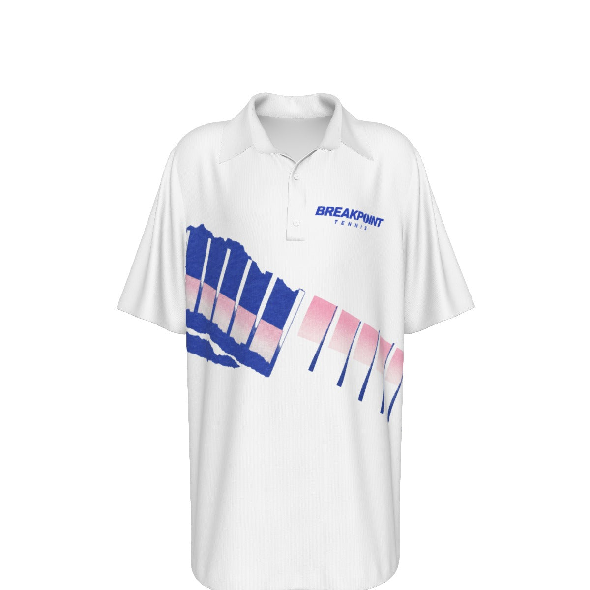 BREAKPOINT Youth Tiebreak '91 retro tennis polo for kids, blue and pink torn strip graphic