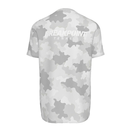 BREAKPOINT White Stealth Camo Tennis Tee — all-over print performance tee in white camo
