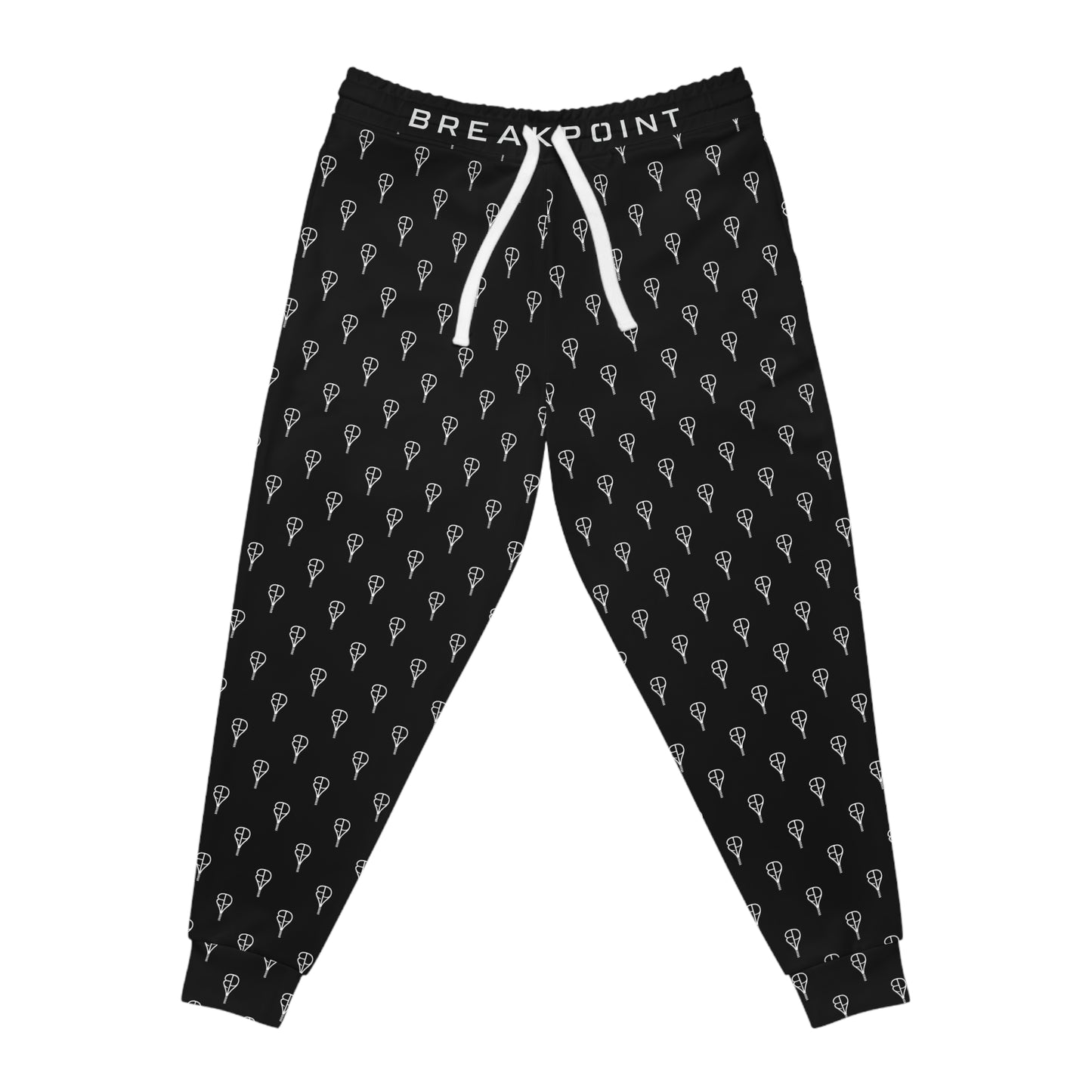 Black All-Over Print Athletic Joggers —BREAKPOINT BP Racquet Pattern