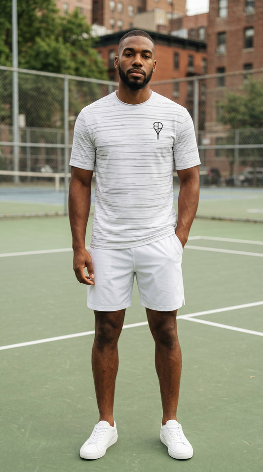 BREAKPOINT Spectrum Static White Performance Tee — white tennis and golf tee with Spectrum Static print