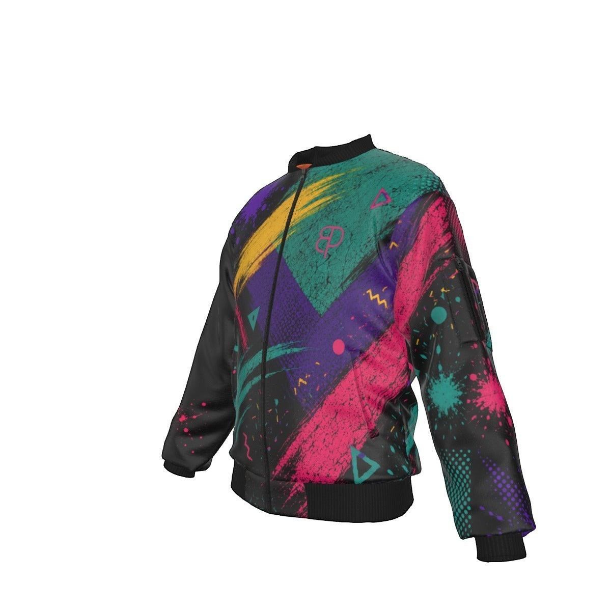 BREAKPOINT Sportswear men's windproof jacket with vibrant abstract paint splatter print and utility sleeve pocket.