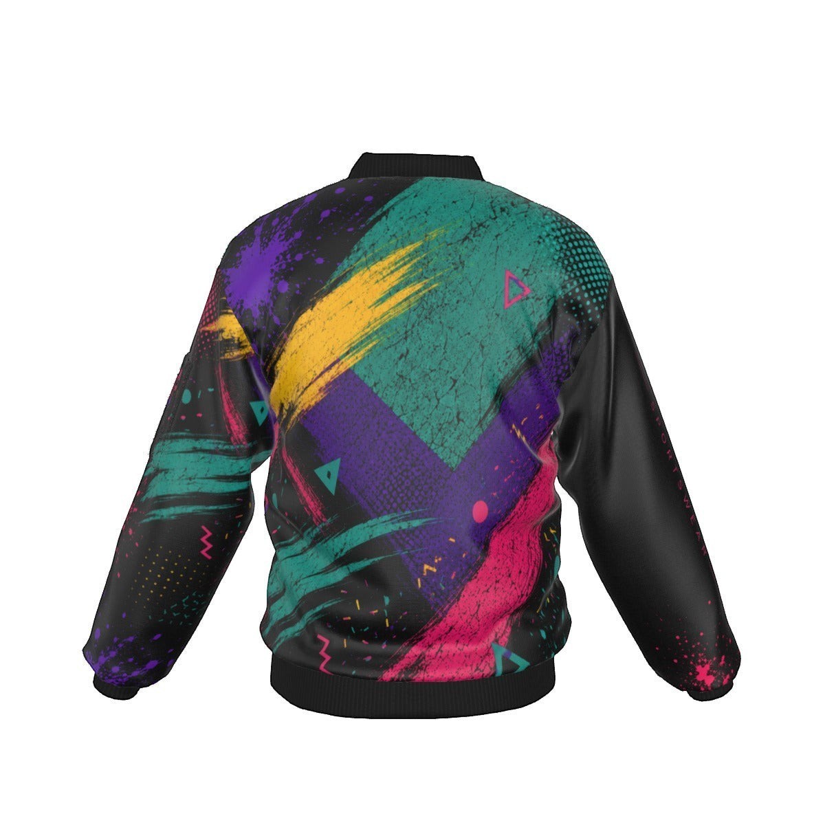 BREAKPOINT Sportswear windbreaker jacket featuring a vibrant 90s-style abstract paint splatter print and black sleeves.