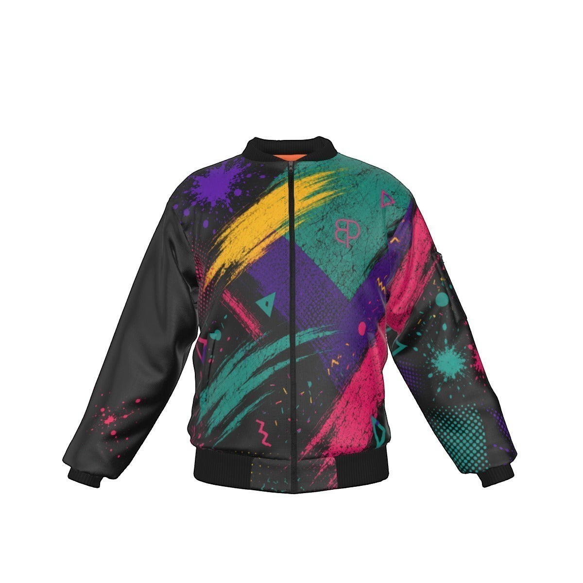 BREAKPOINT Sportswear windproof jacket with a vibrant 90s-inspired all-over print, full-zip front, and sleeve pocket.