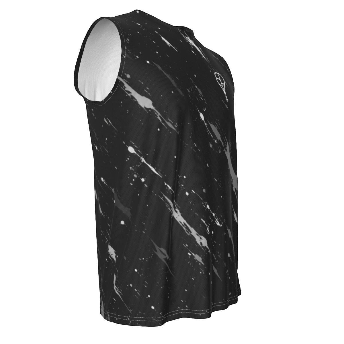 BREAKPOINT Sportswear men's black sleeveless tank top with white paint splatter pattern and crew neck