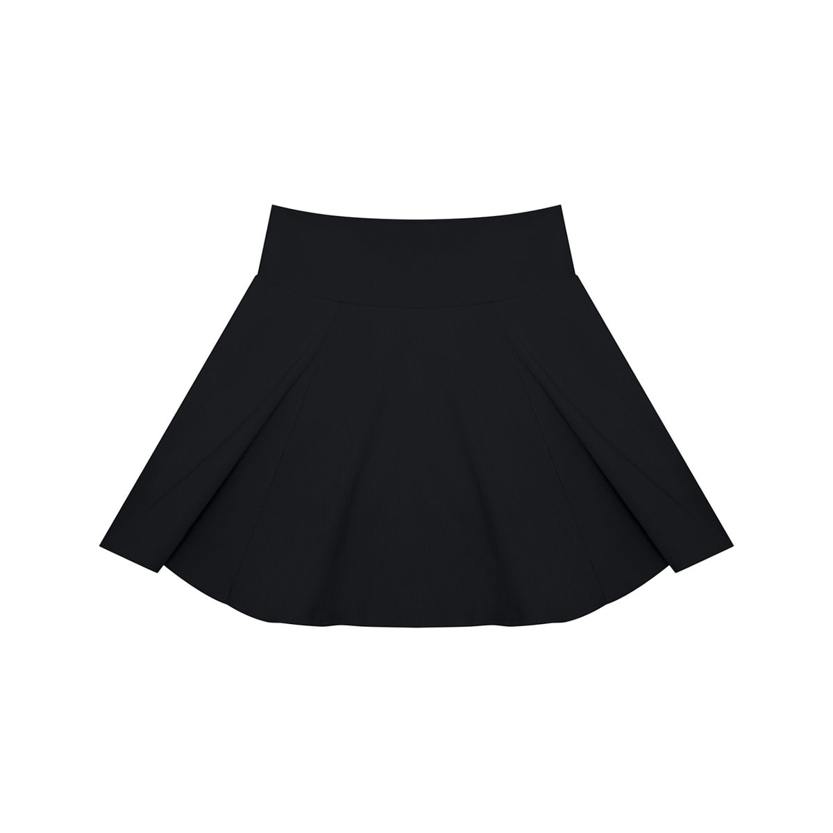 BREAKPOINT Sportswear black pleated A-line tennis skirt worn by a smiling woman with a matching athletic tank top