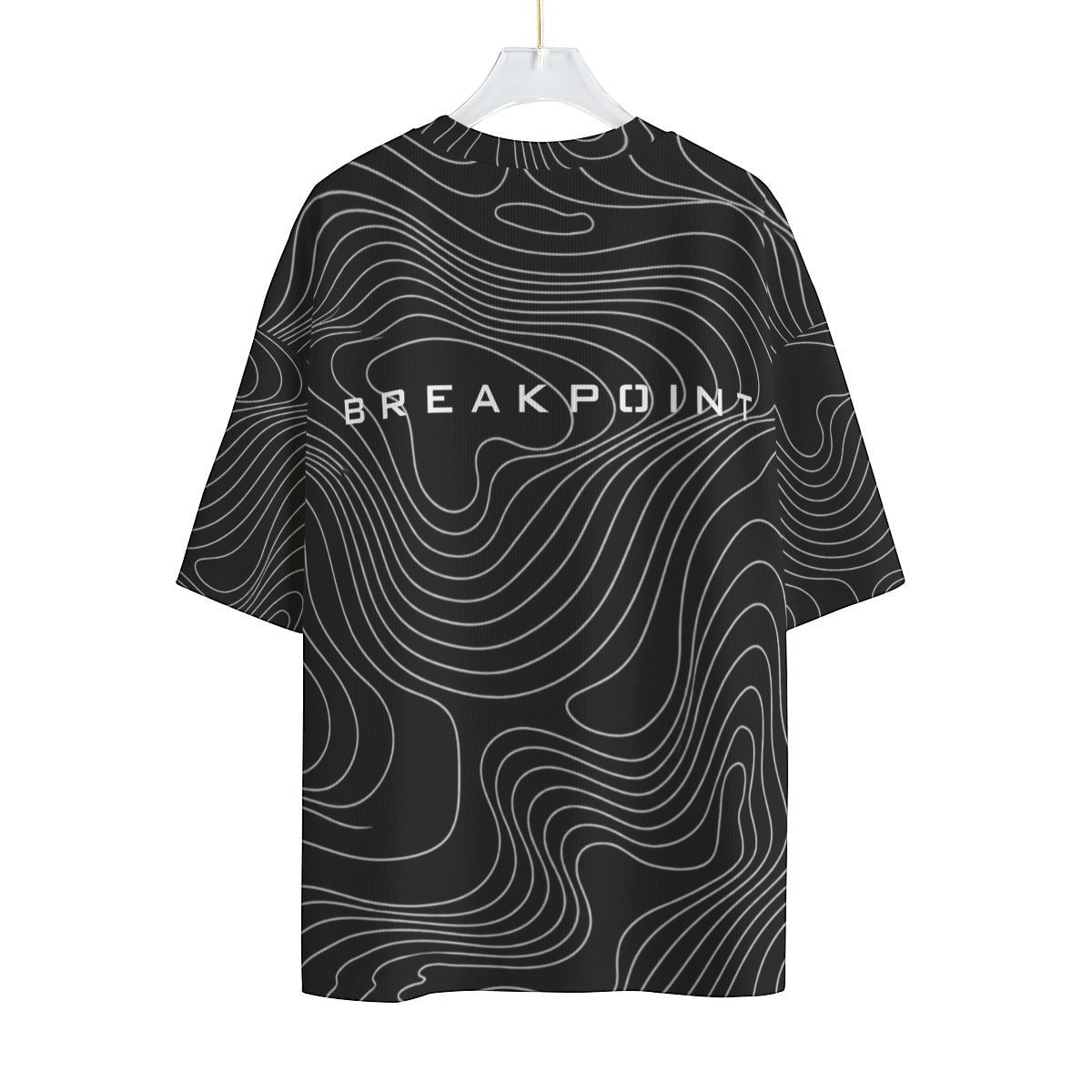 BREAKPOINT Sportswear black and white drop-shoulder tee with topographic line print and back logo graphic