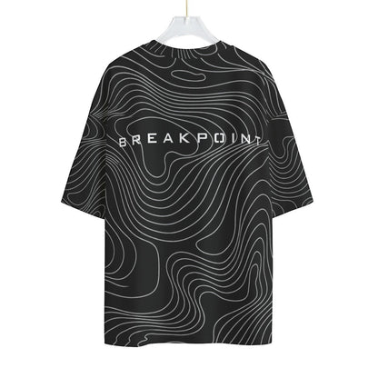 BREAKPOINT Sportswear black and white drop-shoulder tee with topographic line print and back logo graphic