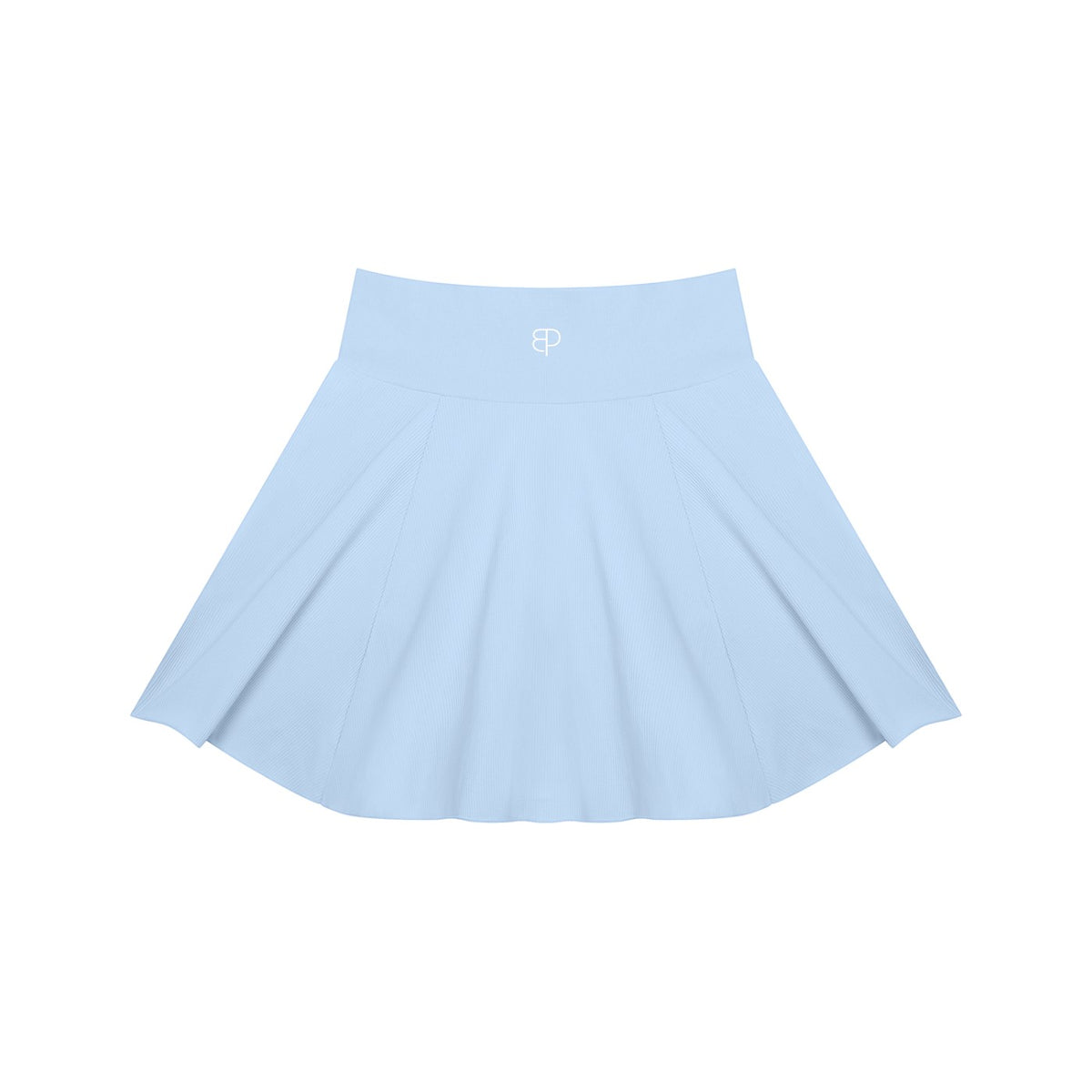BREAKPOINT Sportswear light blue pleated A-line tennis skirt worn by a blonde woman with a white tank top.