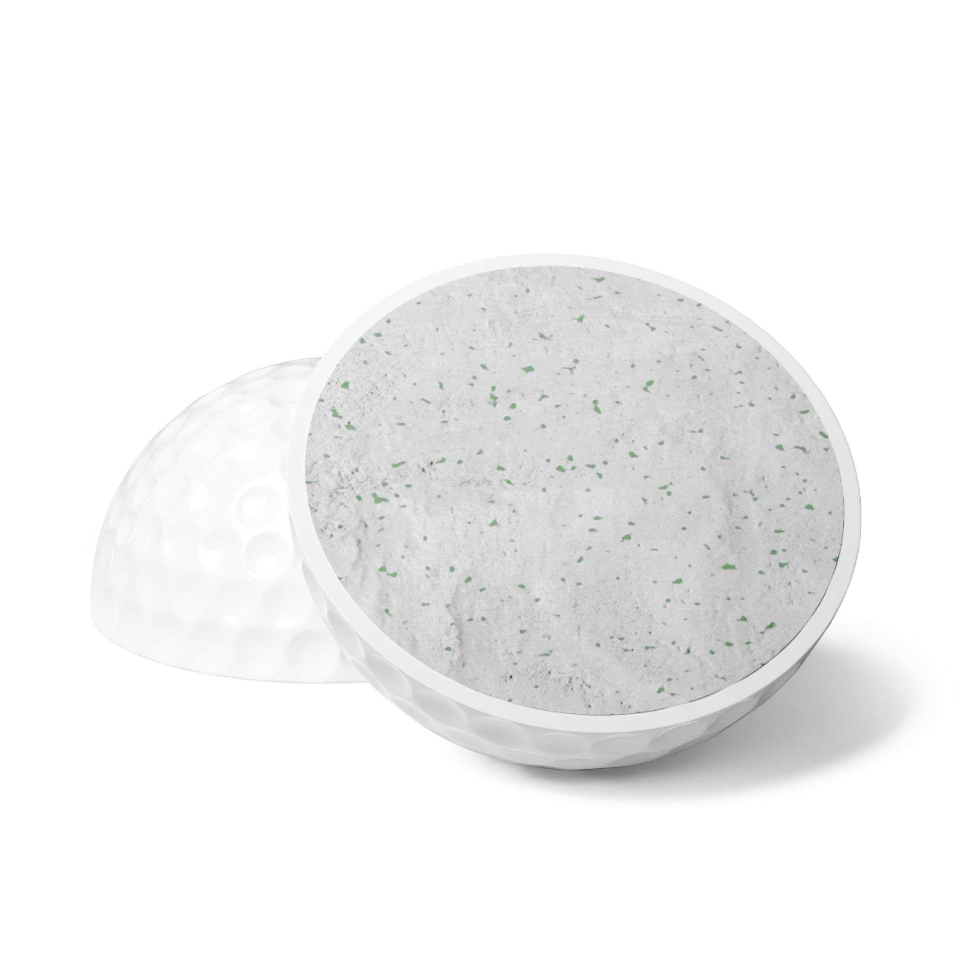 BREAKPOINT Sportswear golf ball cross-section showing durable rubber core and white Surlyn cover construction.
