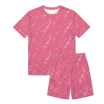BREAKPOINT Sportswear kids' pink V-neck athletic match set with white abstract print in lightweight polyester knit.