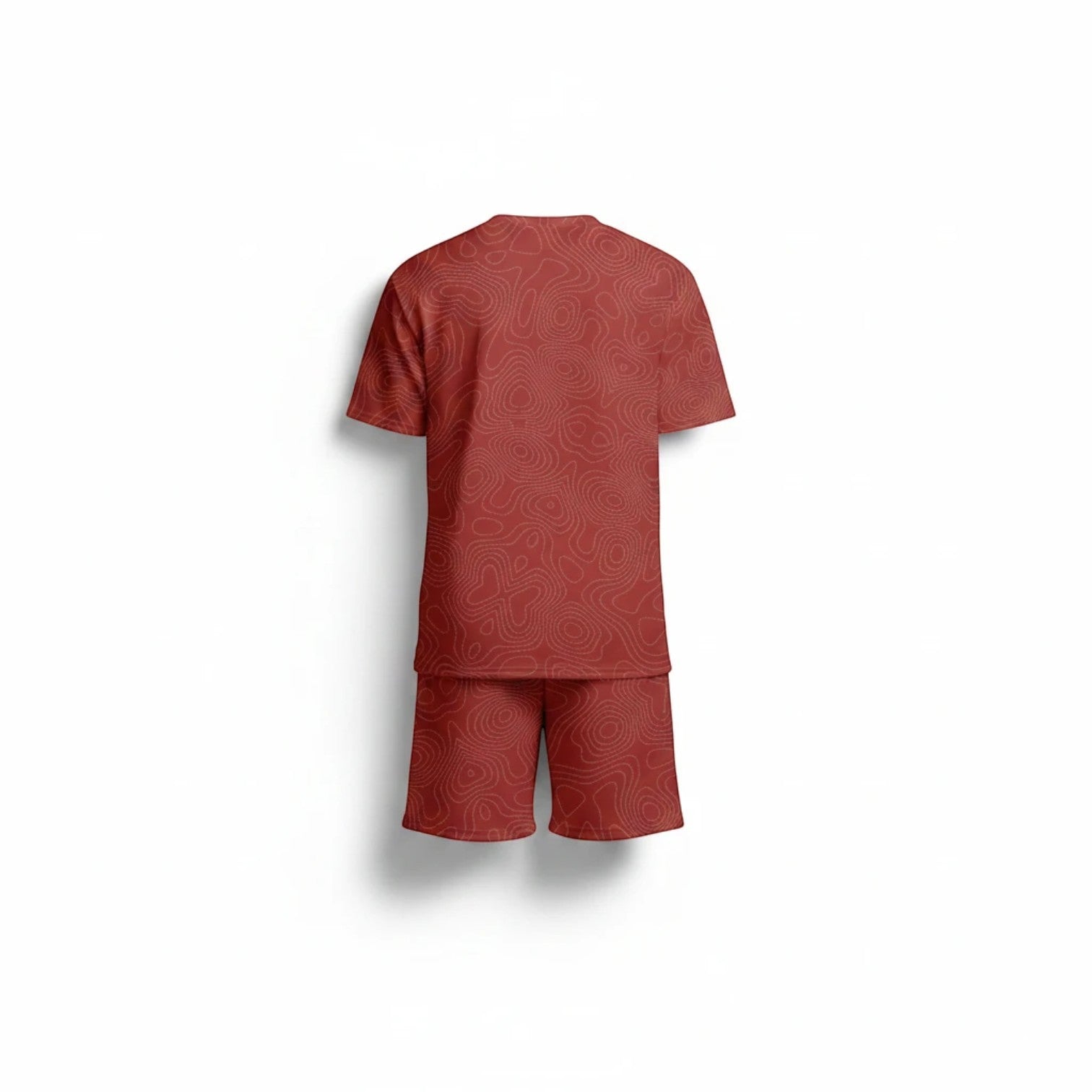BREAKPOINT Sportswear kids' red all-over print V-neck tee and shorts match set with topographic line pattern
