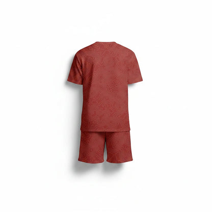BREAKPOINT Sportswear kids' red all-over print V-neck tee and shorts match set with topographic line pattern