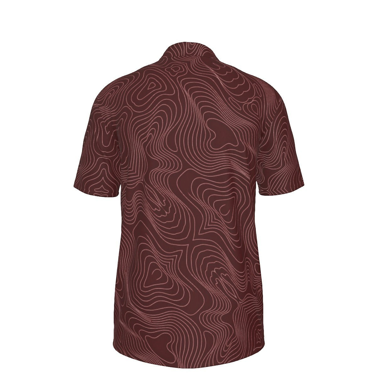 Back view of BREAKPOINT Sportswear maroon performance golf polo with white topographic line pattern.