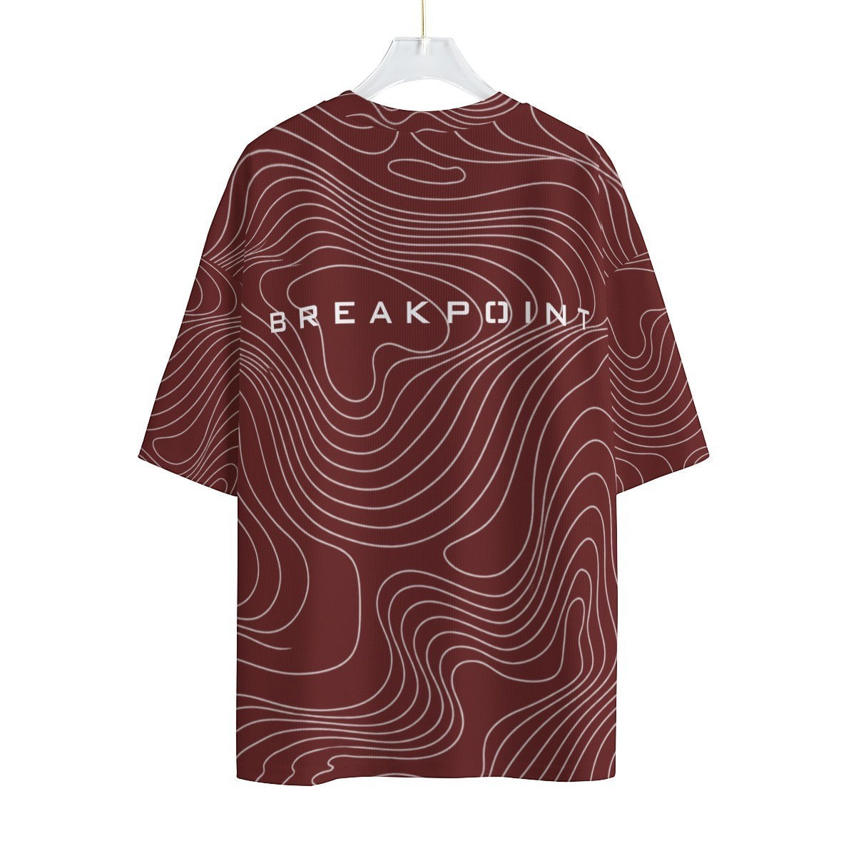 BREAKPOINT Sportswear maroon and white drop-shoulder tee with topographic line pattern and back logo print