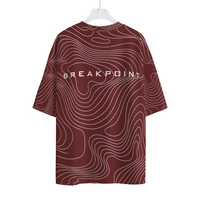 BREAKPOINT Sportswear maroon and white drop-shoulder tee with topographic line pattern and back logo print