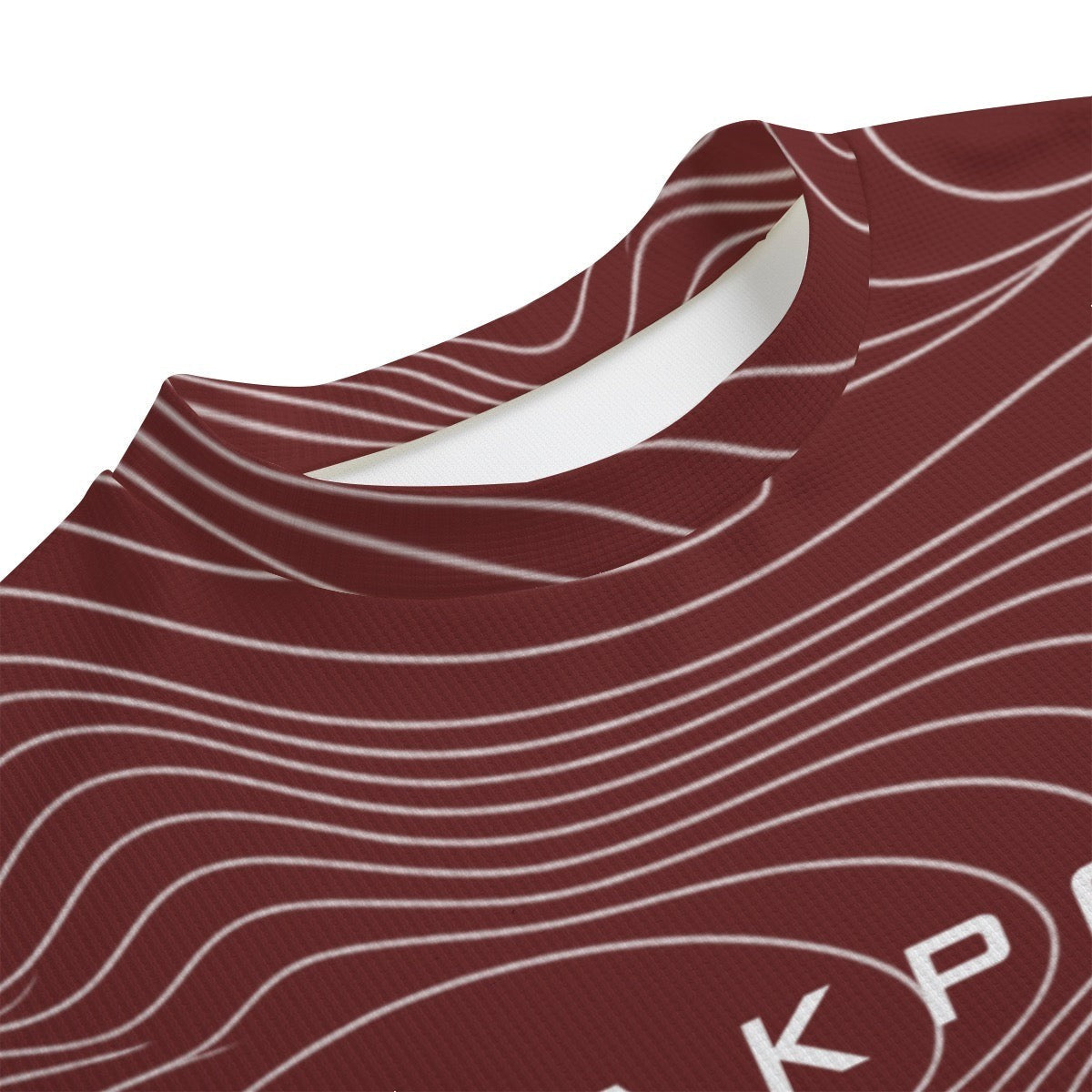 BREAKPOINT Sportswear maroon and white drop shoulder tee with abstract topographic line pattern