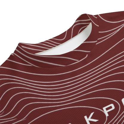 BREAKPOINT Sportswear maroon and white drop shoulder tee with abstract topographic line pattern