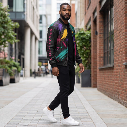 BREAKPOINT Sportswear men's windbreaker jacket with vibrant abstract print, sleeve pocket, and full-zip athletic fit.