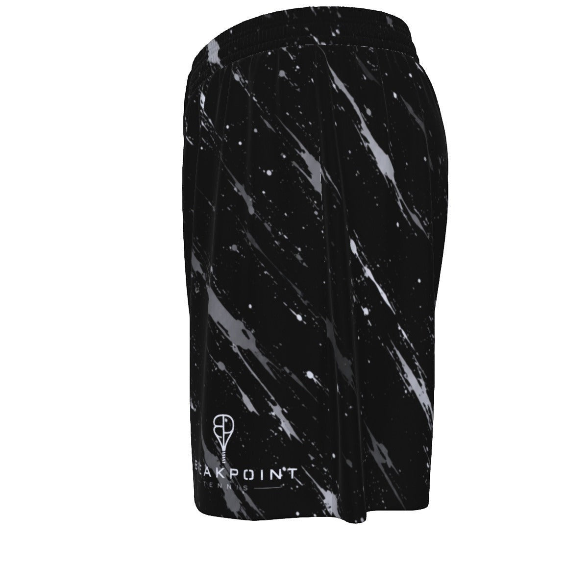 BREAKPOINT Sportswear men's black and grey mesh training shorts with an all-over paint splatter print and logo.