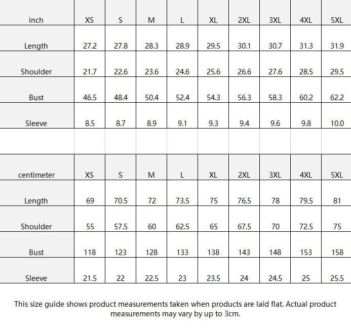 BREAKPOINT Sportswear size guide table showing garment measurements in inches and centimeters for sizes XS to 5XL