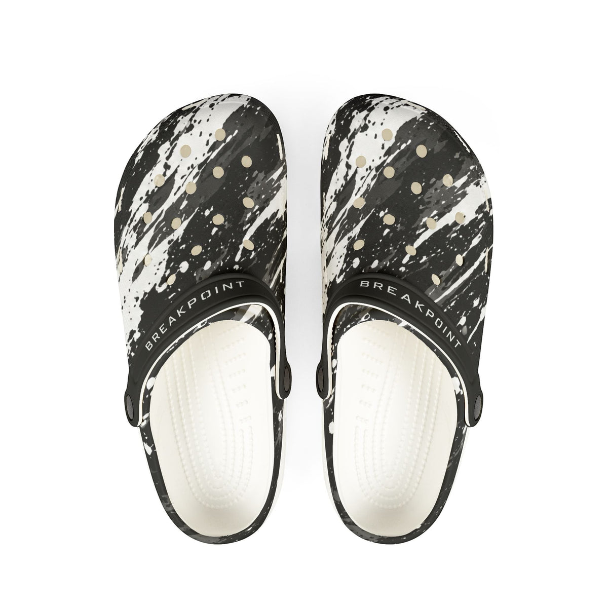 BREAKPOINT Sportswear BREAKPOINT Clog in Splatter Shock black and white EVA foam with pivoting heel strap