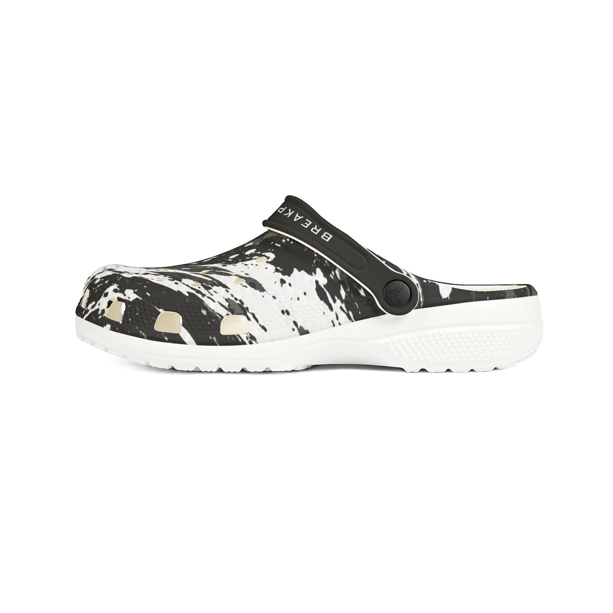 BREAKPOINT Sportswear BREAKPOINT Clog in black and white Splatter Shock print with a pivoting heel strap