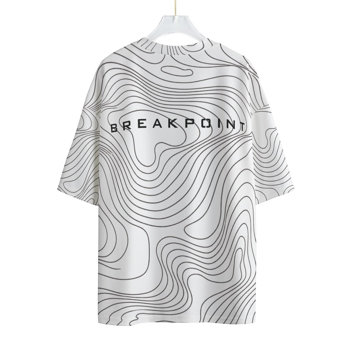 BREAKPOINT Sportswear white and black drop-shoulder tee with topographic line print and back logo graphic