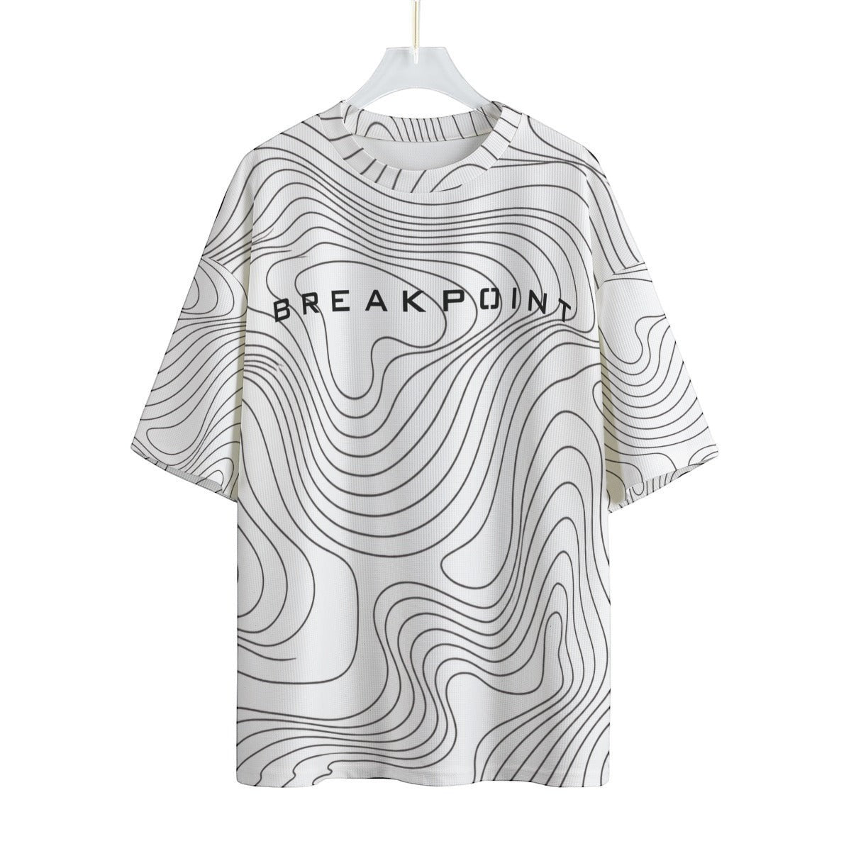 BREAKPOINT Sportswear white and black drop-shoulder tee with topographic line print and center logo