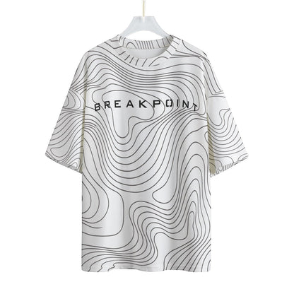 BREAKPOINT Sportswear white and black drop-shoulder tee with topographic line print and center logo