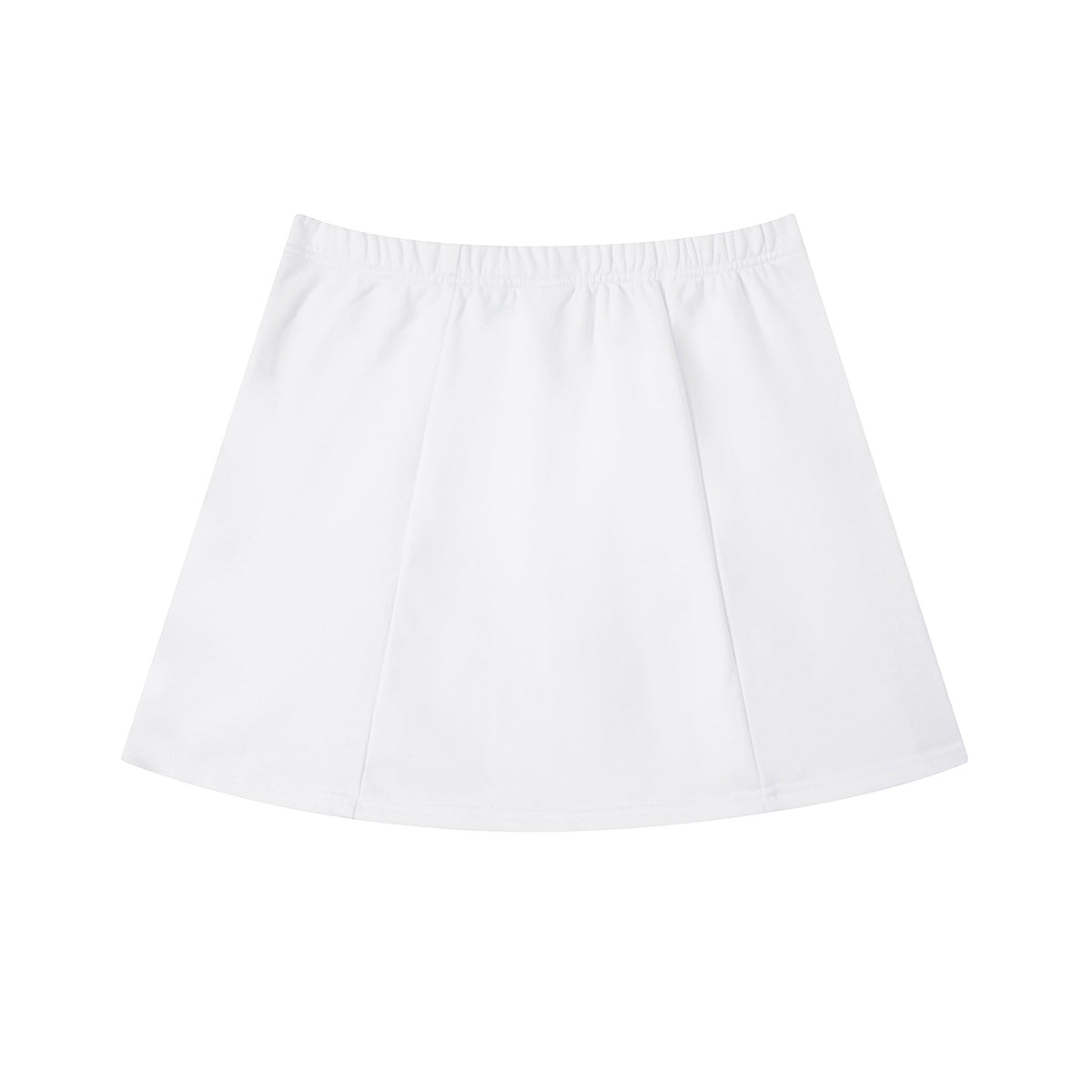 Model wearing a white BREAKPOINT Sportswear cotton-blend mini skirt with a contrast side stripe and front slit