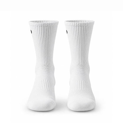 BREAKPOINT Sportswear white crew socks with ribbed cuffs and embroidered detailing for sports and daily wear.