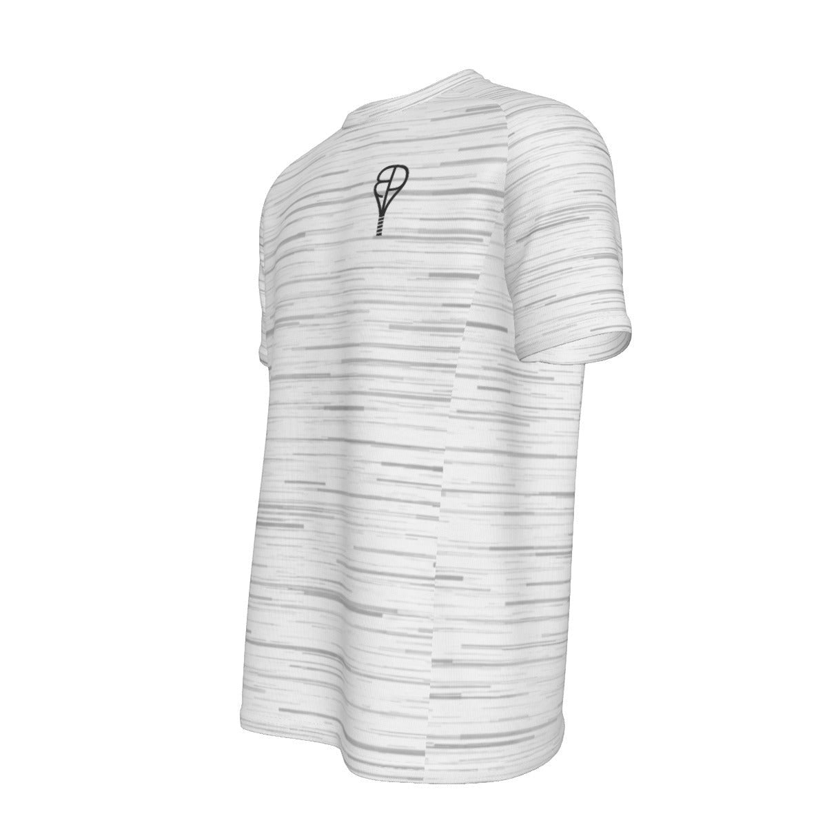 BREAKPOINT Sportswear white performance tee with grey static print, lightweight knit for tennis and pickleball.