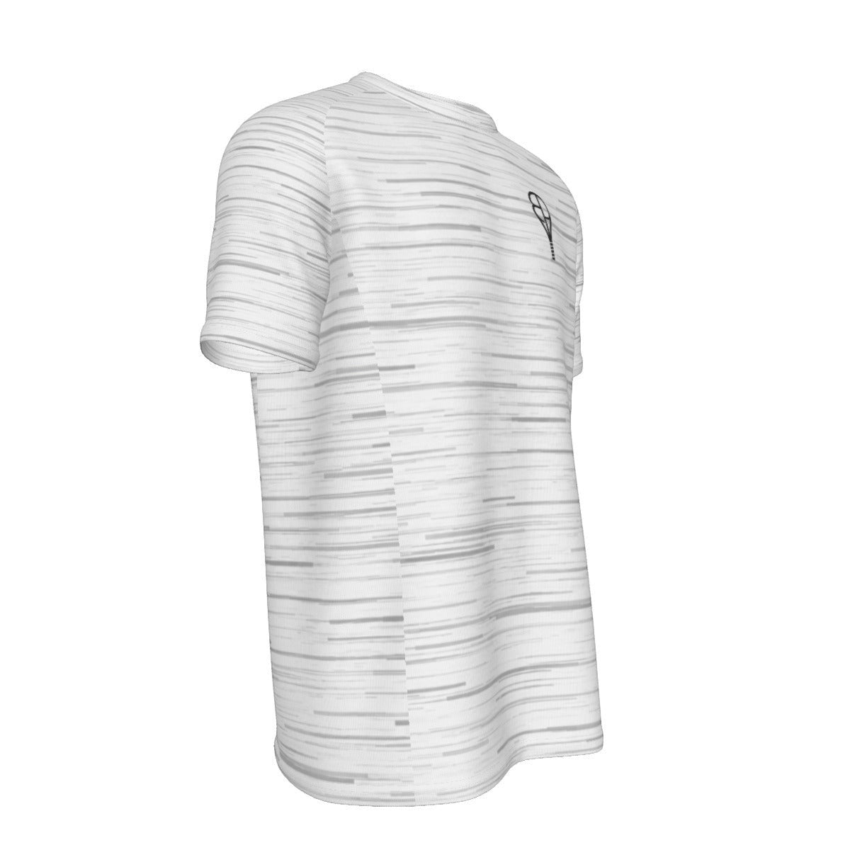 BREAKPOINT Sportswear white performance tee with grey static print, lightweight quick-dry knit for racquet sports.